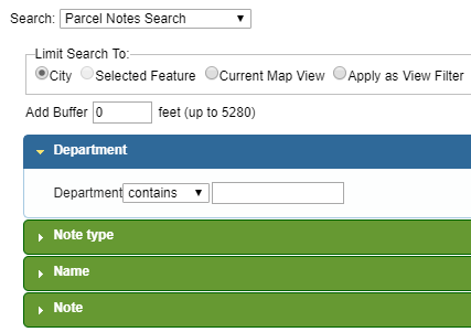 Parcel Notes Search Filter