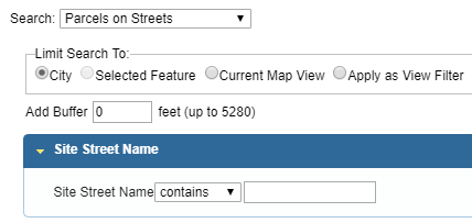 Parcels on Street Search Filter