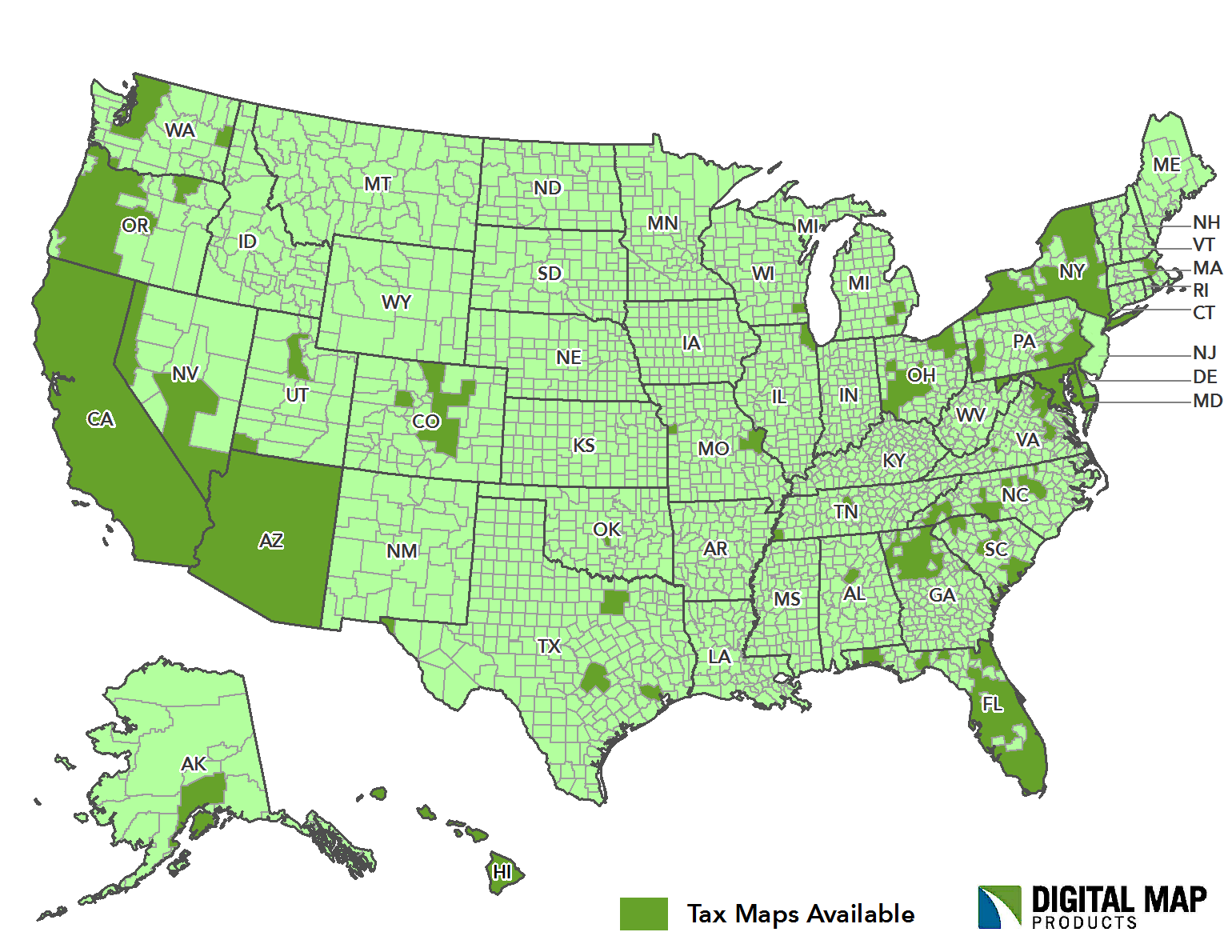 LandVision Tax Maps Coverage Map