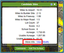 LV Builder Candidate Sites Window View